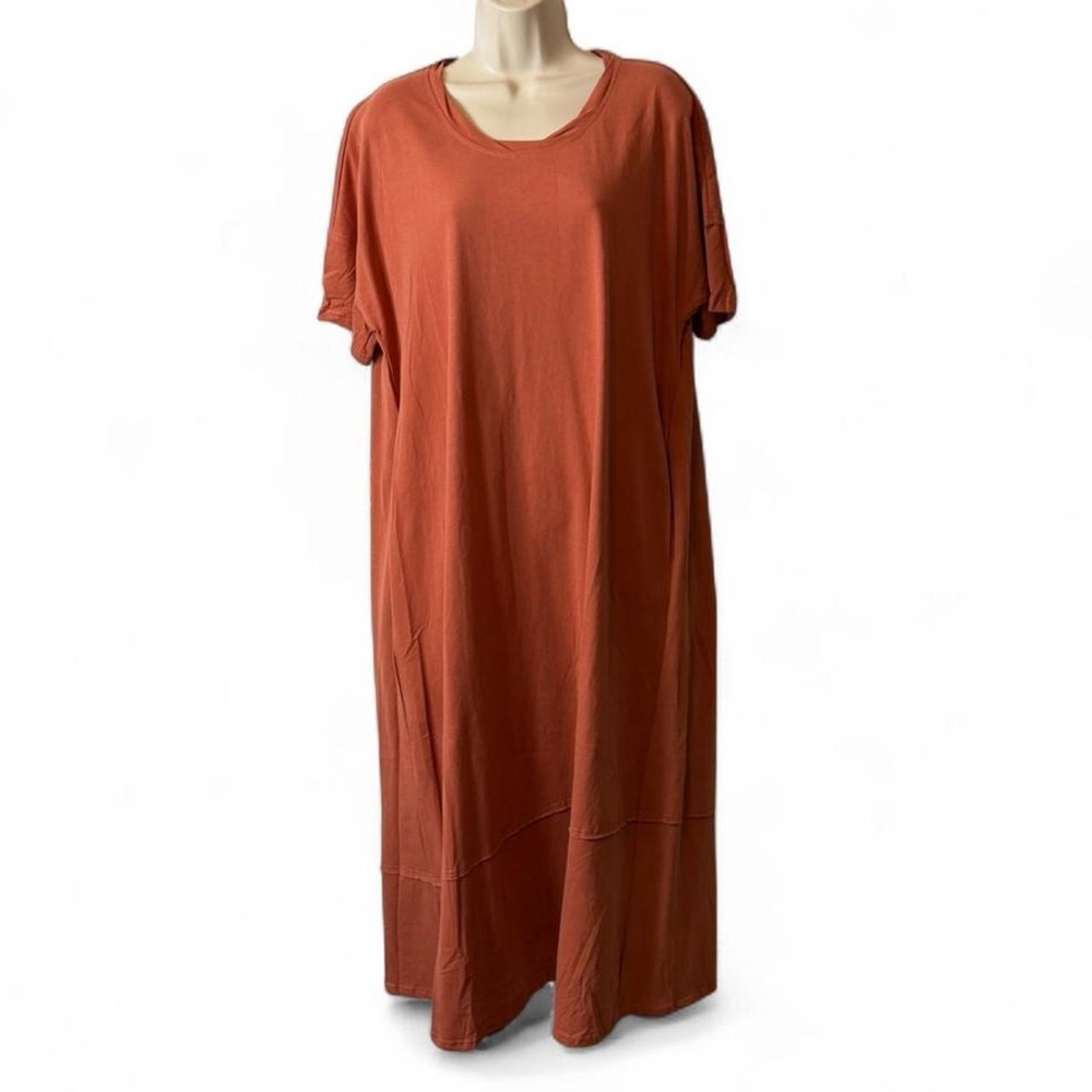 Listicle Burnt Orange Relaxed Fit Short Sleeve Tiered Pocketed Dress, Women's L